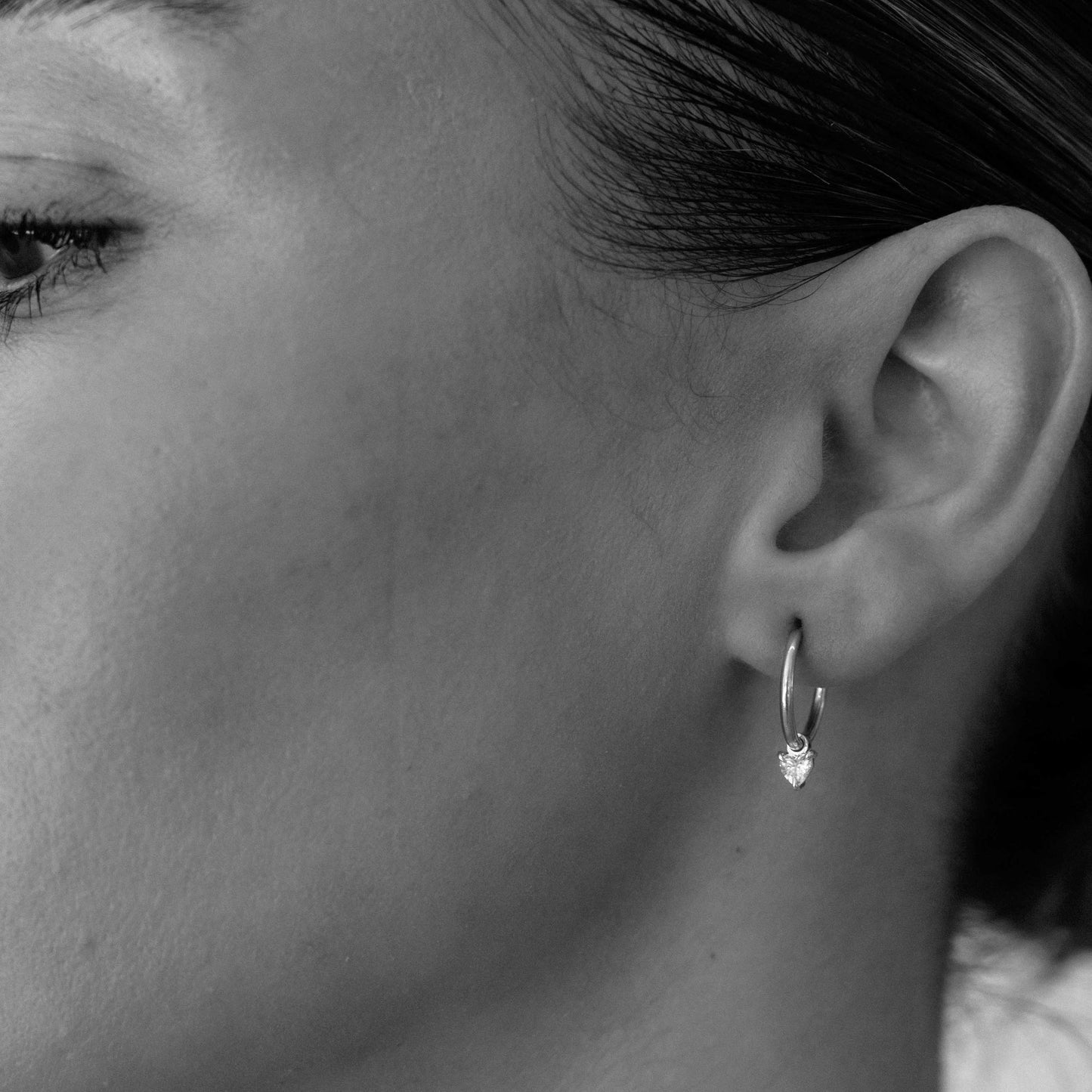 0.20 TCW Heart Cut Moissanite Hoops Earrings in Gold 4