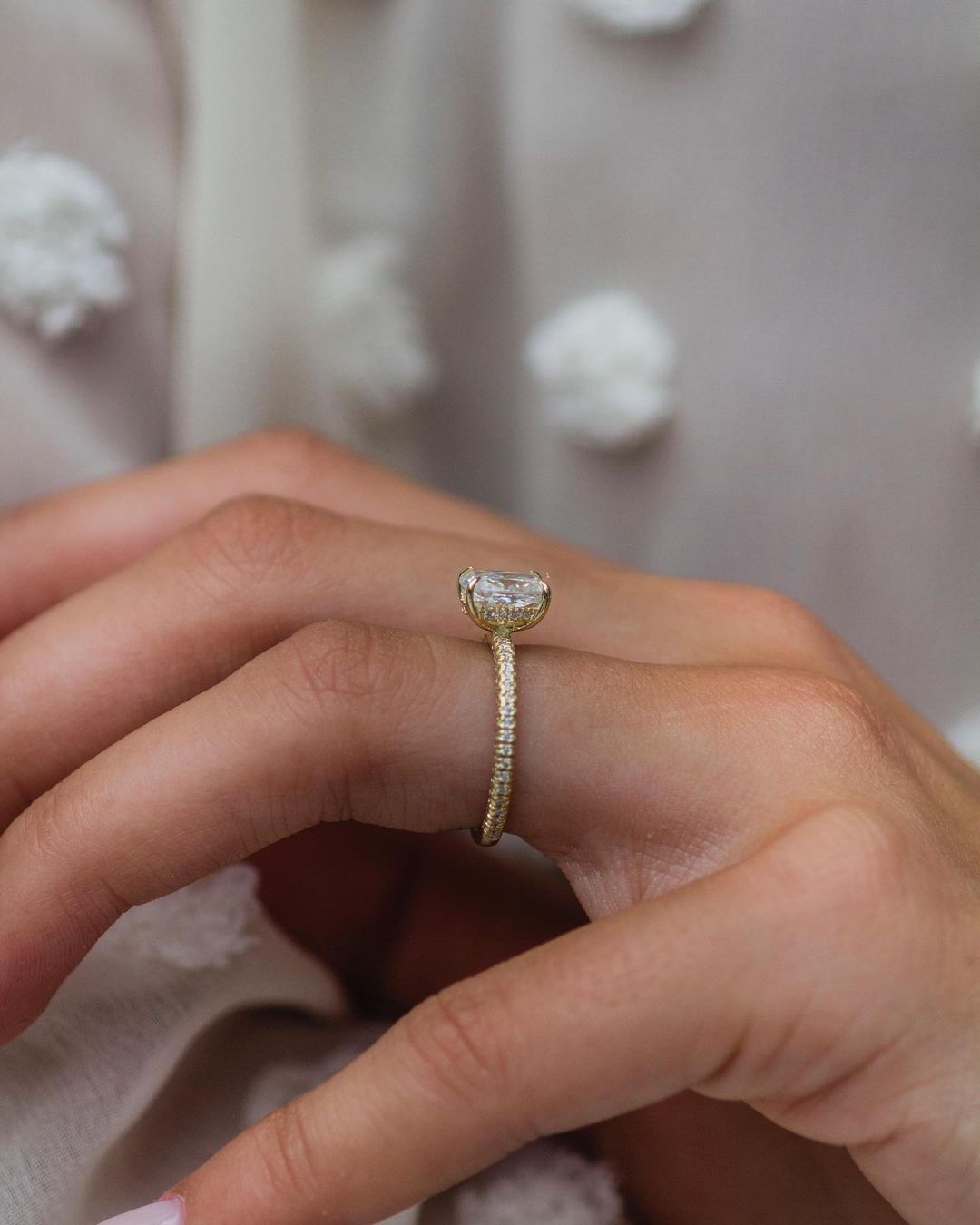 1.50 CT Cushion Moissanite Ring Featuring Hidden Halo & Pave Style 5