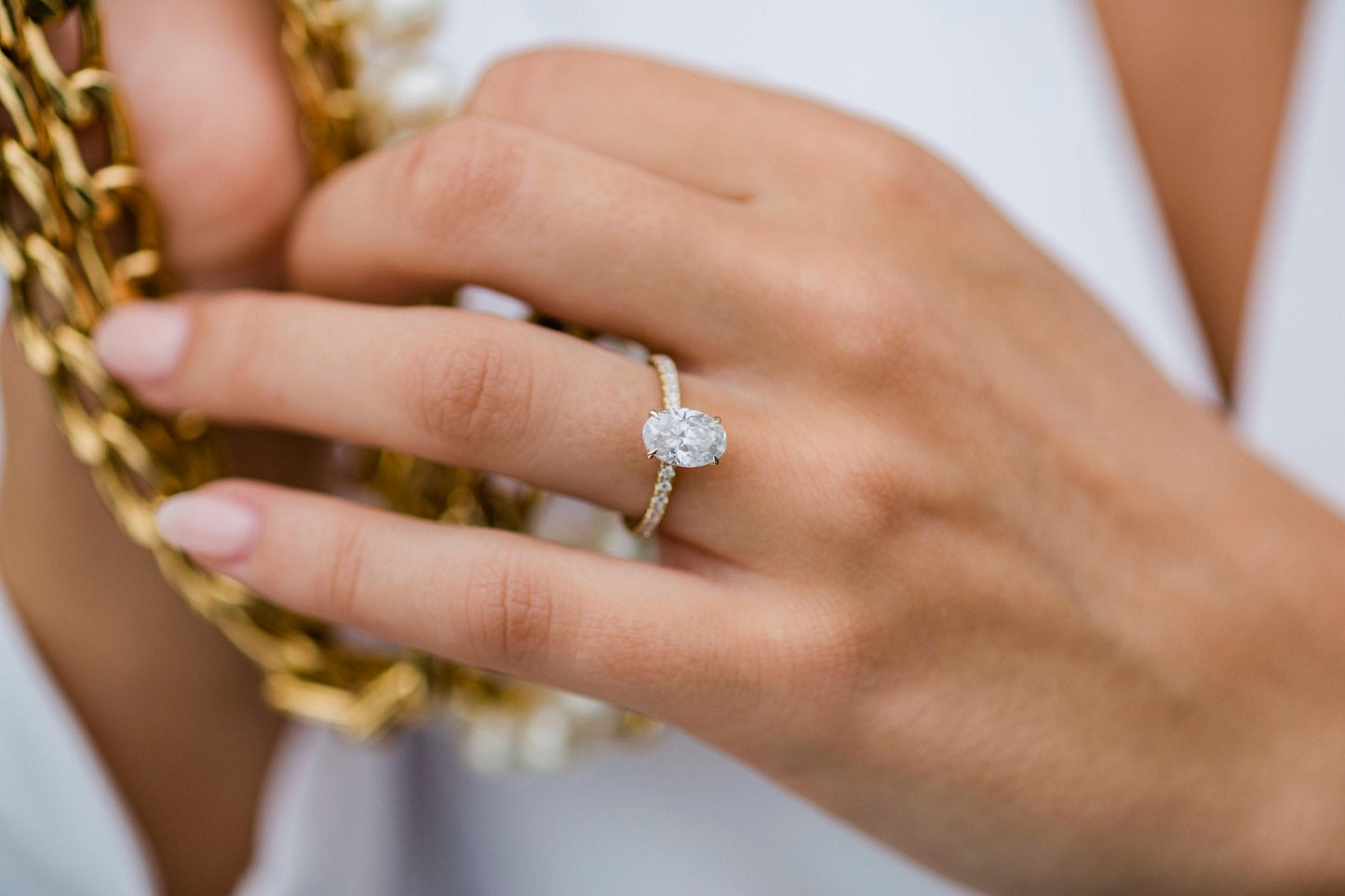 1.85 CT Oval Hidden Halo & Pave Moissanite Engagement Ring 8