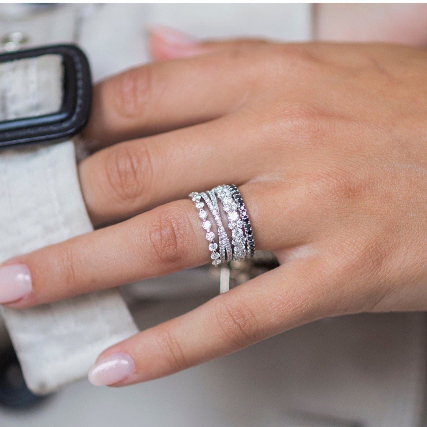 0.40 TCW Round Moissanite Wedding Band Featuring Cross Over Style 8