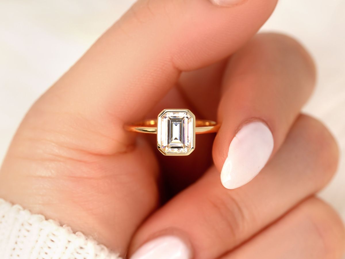 Stunning 1.75 CT Emerald Moissanite Engagement Ring with Bezel Design 9