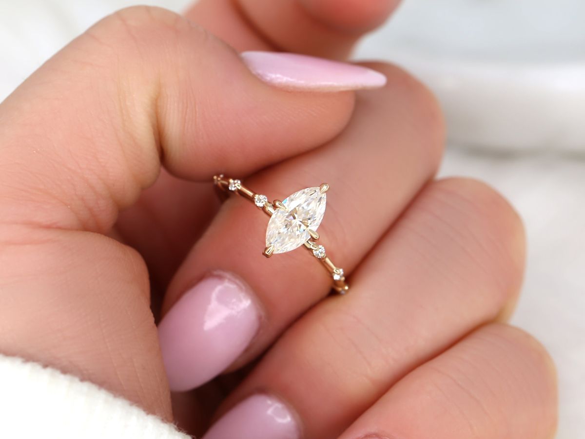 Stunning 1 CT Marquise Moissanite Engagement Ring With Dainty Design 7