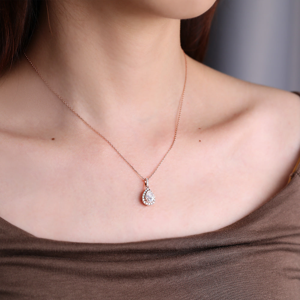 2.20 TCW Pear Moissanite Diamond Halo Pendant Necklace in Solid Gold 5