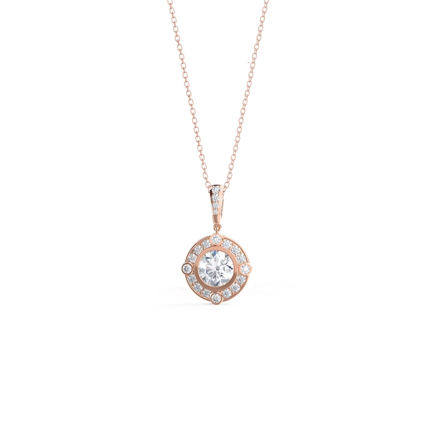 0.40 TCW Round Moissanite Diamond Halo Pendant Necklace in Solid Gold 6