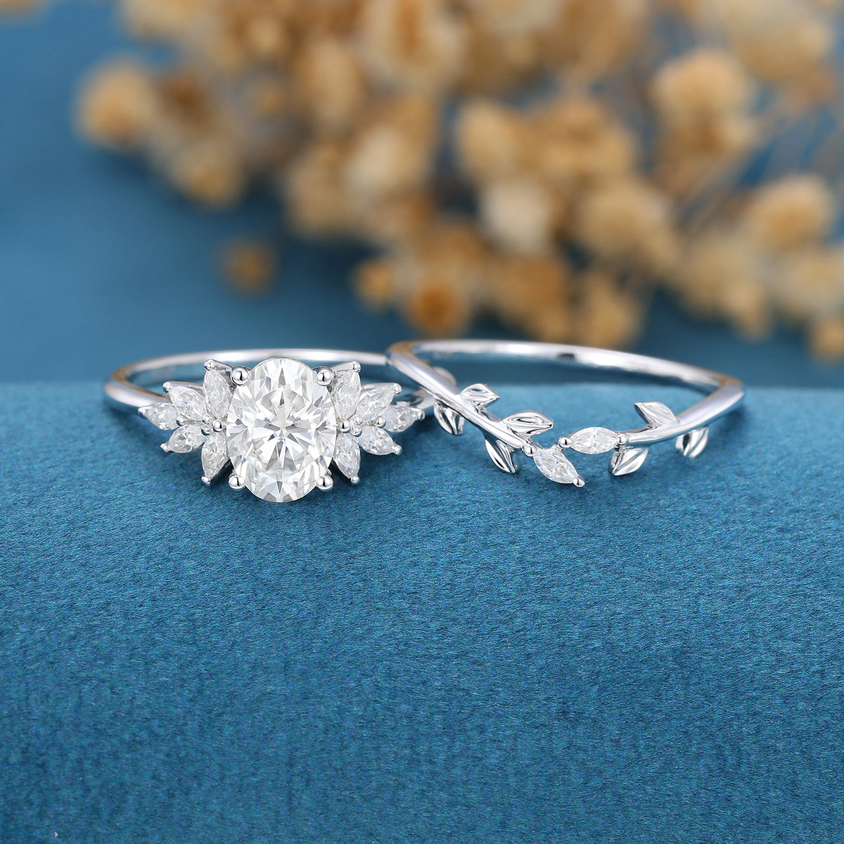1.33 CT Oval Shaped Moissanite Cluster Bridal Set 4