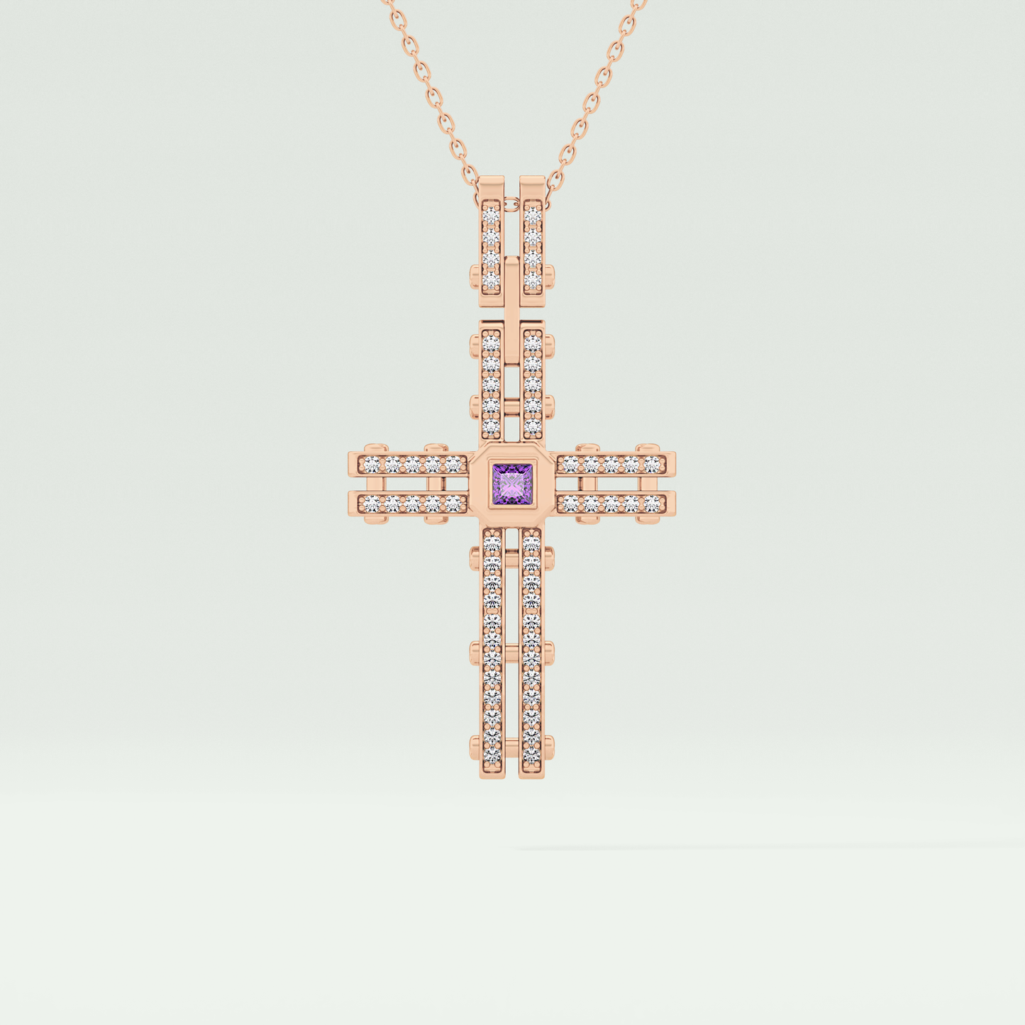 0.20 CT Princess & Round Moissanite Diamond Cross Necklace For him 9