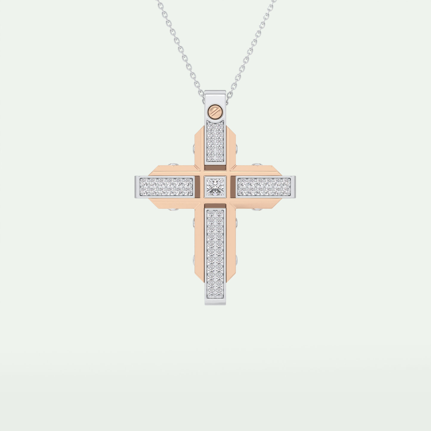 0.60 CT Princess & Round Cut Cross Moissanite Diamond Two Tone Necklace 9