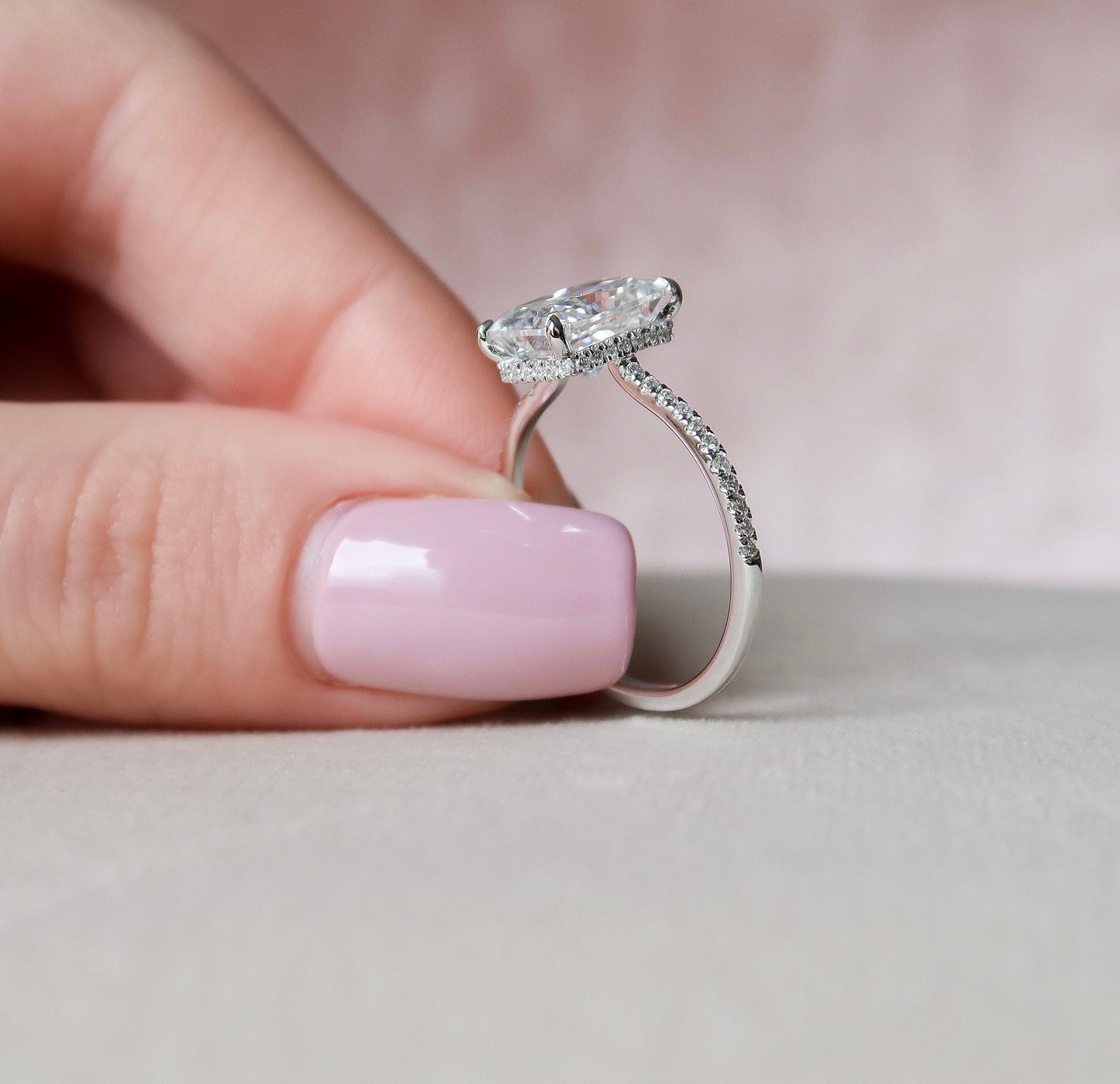 3.5 CT Radiant Hidden Halo Pave Moissanite Engagement Ring 9