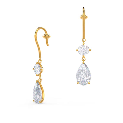 1.30 TCW Pear & Round Cut Moissanite Duet Drop Earrings in Gold 5