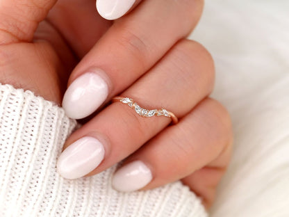 Stunning 0.15 TCW Marquise & Round Stones Curved Wedding Bands 8