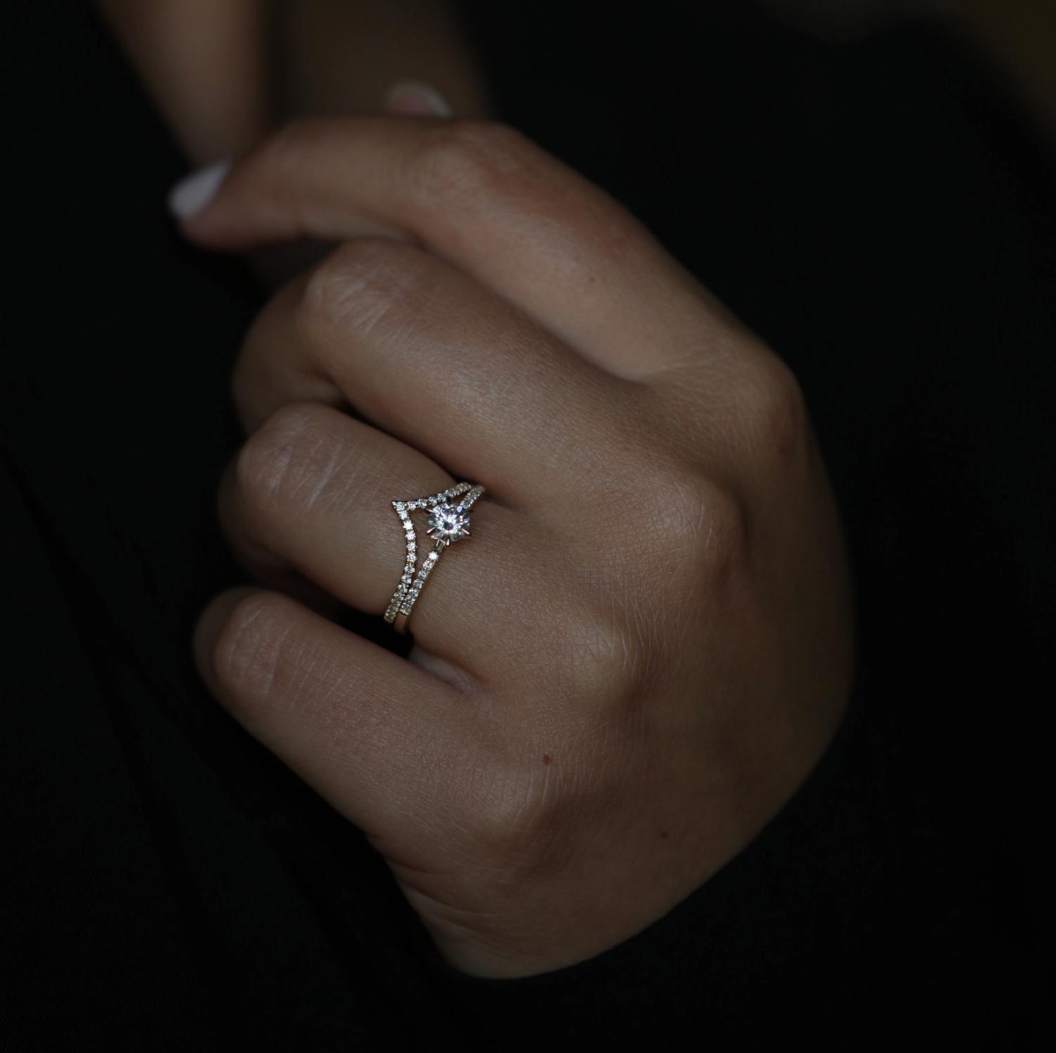 0.50 CT Round Cut Pave CVD E/VS1 Diamond Engagement Ring 5