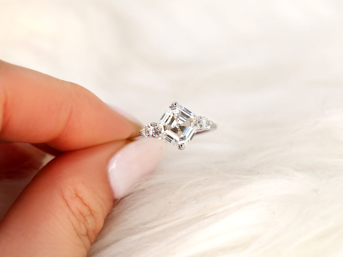 Stunning 2.20 CT Asscher Moissanite Engagement Ring with Three Stone Design 5