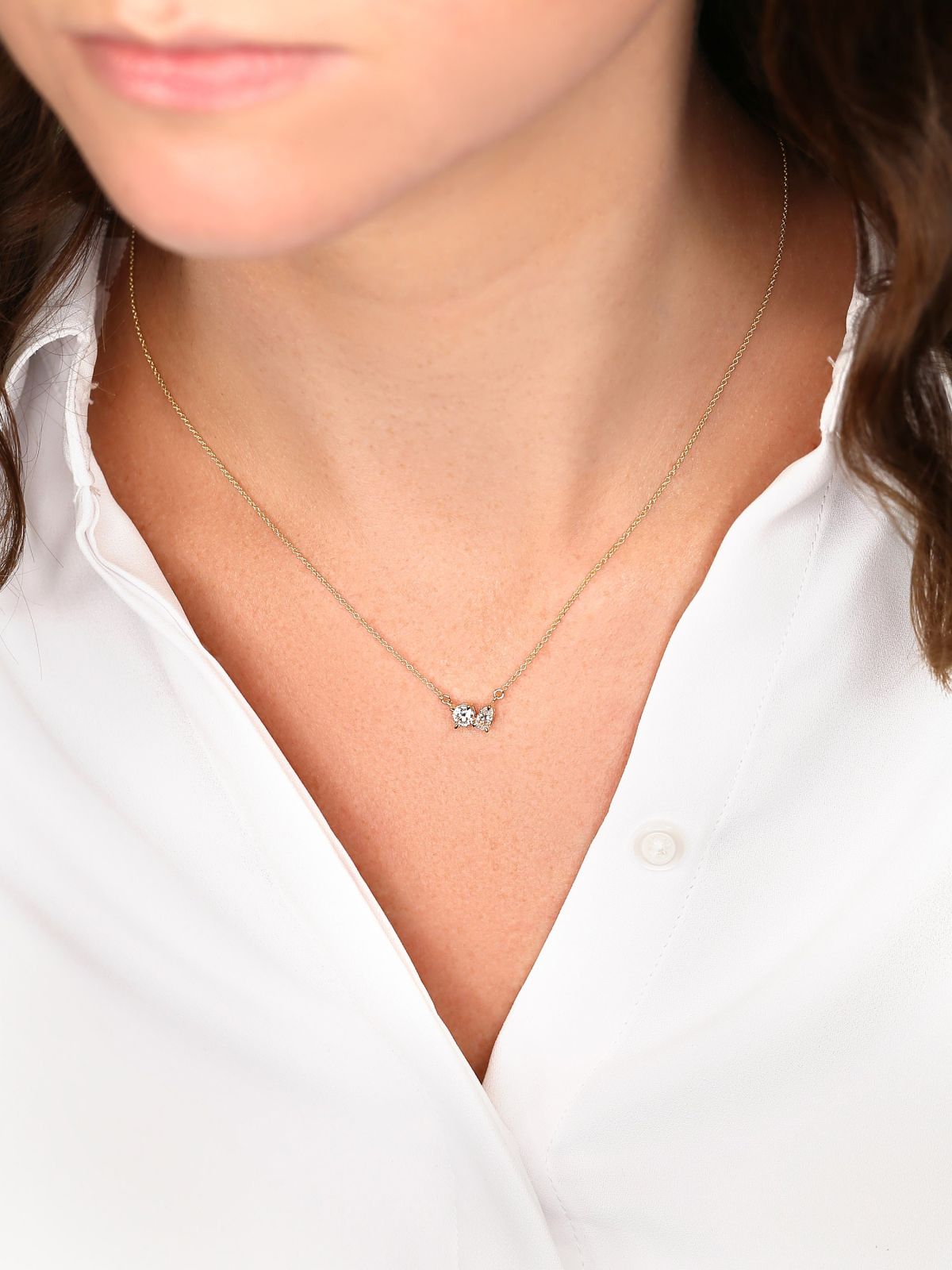 0.50 CT Round & Pear Moissanite Diamond Two Stone Pendant Necklace in Solid Gold 4