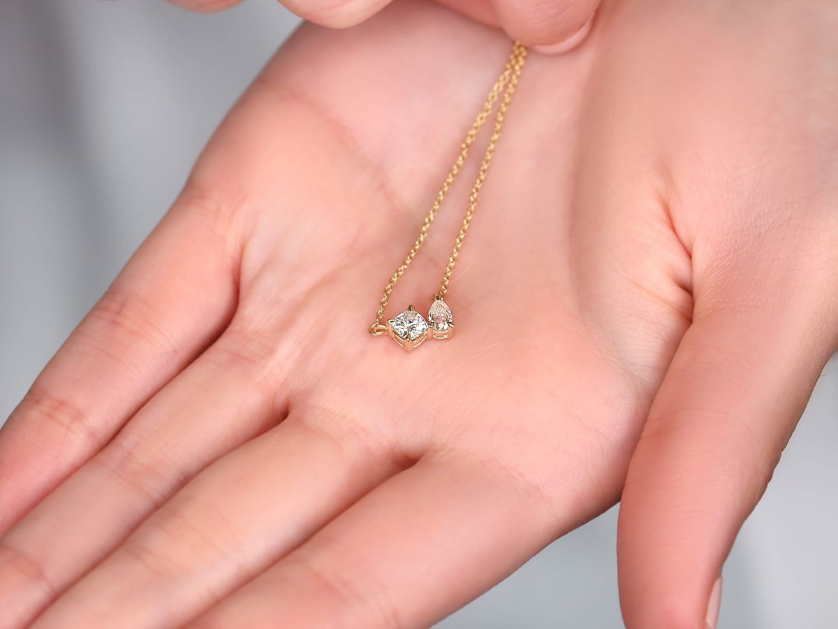 0.50 CT Round & Pear Moissanite Diamond Two Stone Pendant Necklace in Solid Gold 3