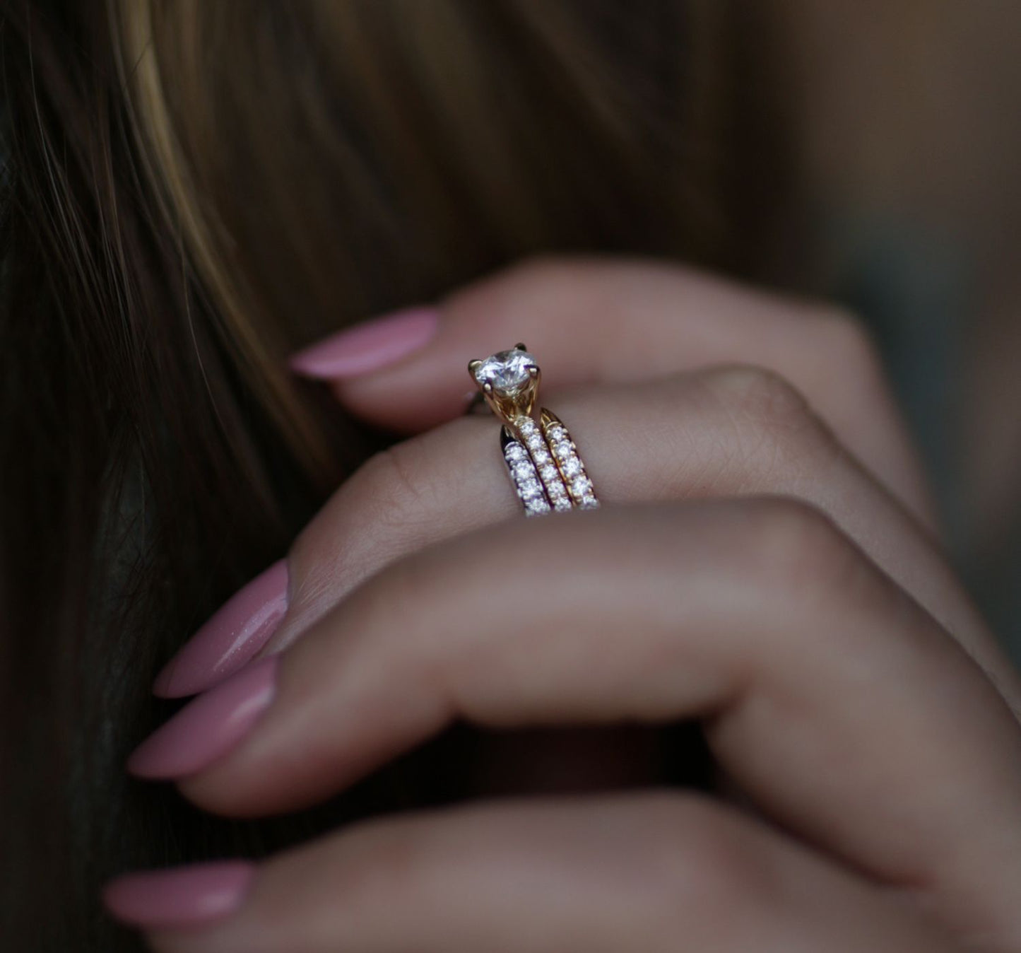 0.50 CT Round Cut Pave CVD F/VVS1 Diamond Engagement Ring 5