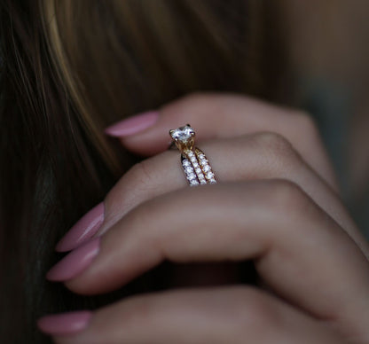 0.50 CT Round Cut Pave CVD F/VVS1 Diamond Engagement Ring 5