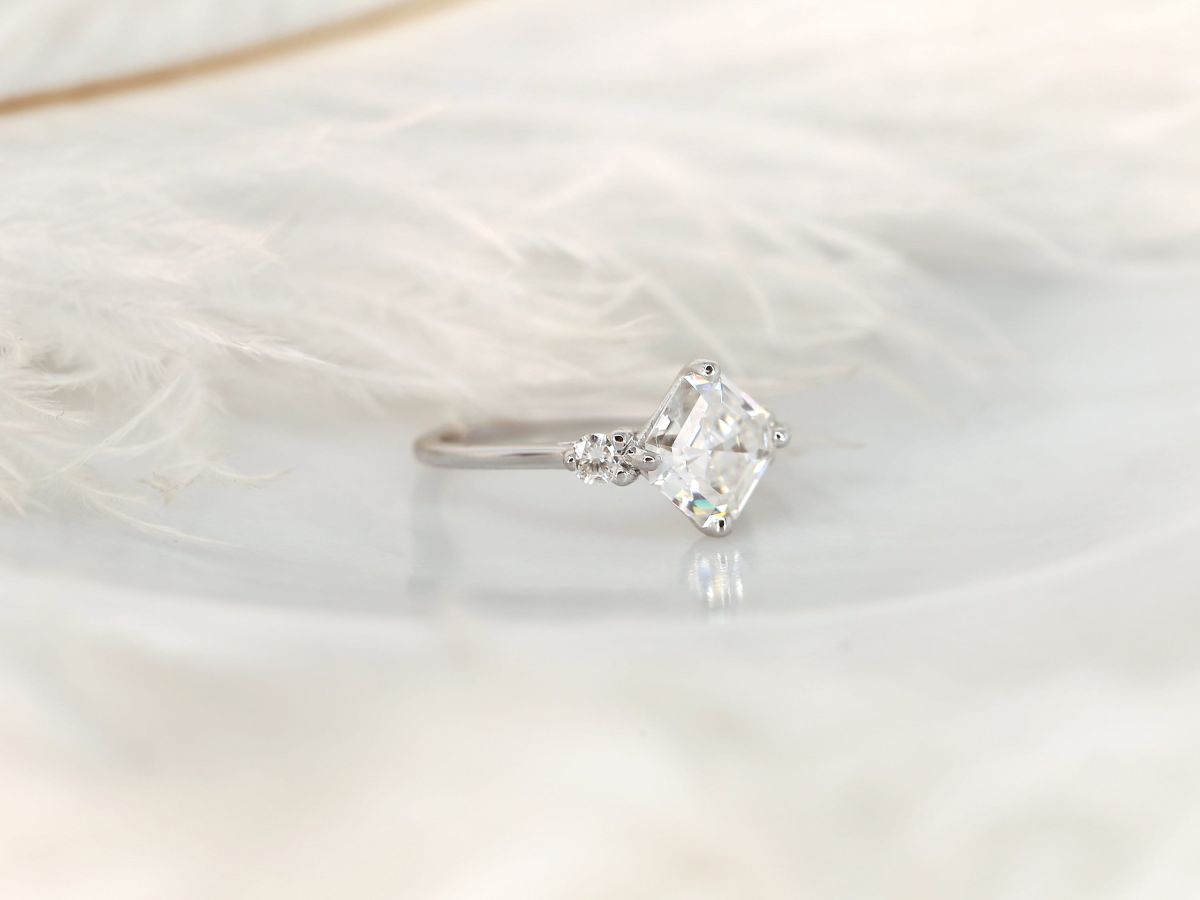 Stunning 2.20 CT Asscher Moissanite Engagement Ring with Three Stone Design 3