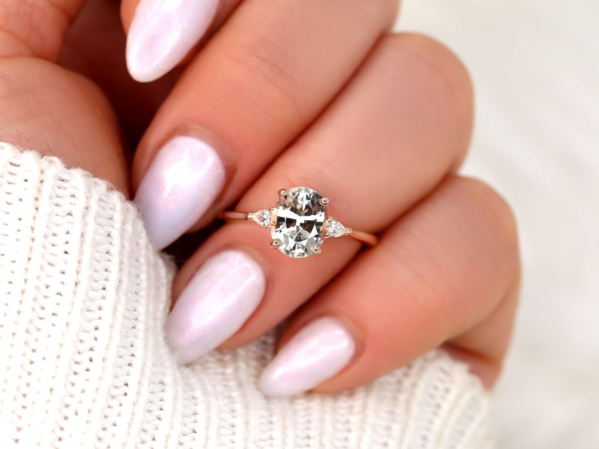 Stunning 1.95 CT Oval Moissanite Engagement Ring with Three Stone Design 9