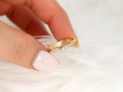 Stunning 0.11 TCW Round Moissanite Stones Halfway Twisted Wedding Bands 5