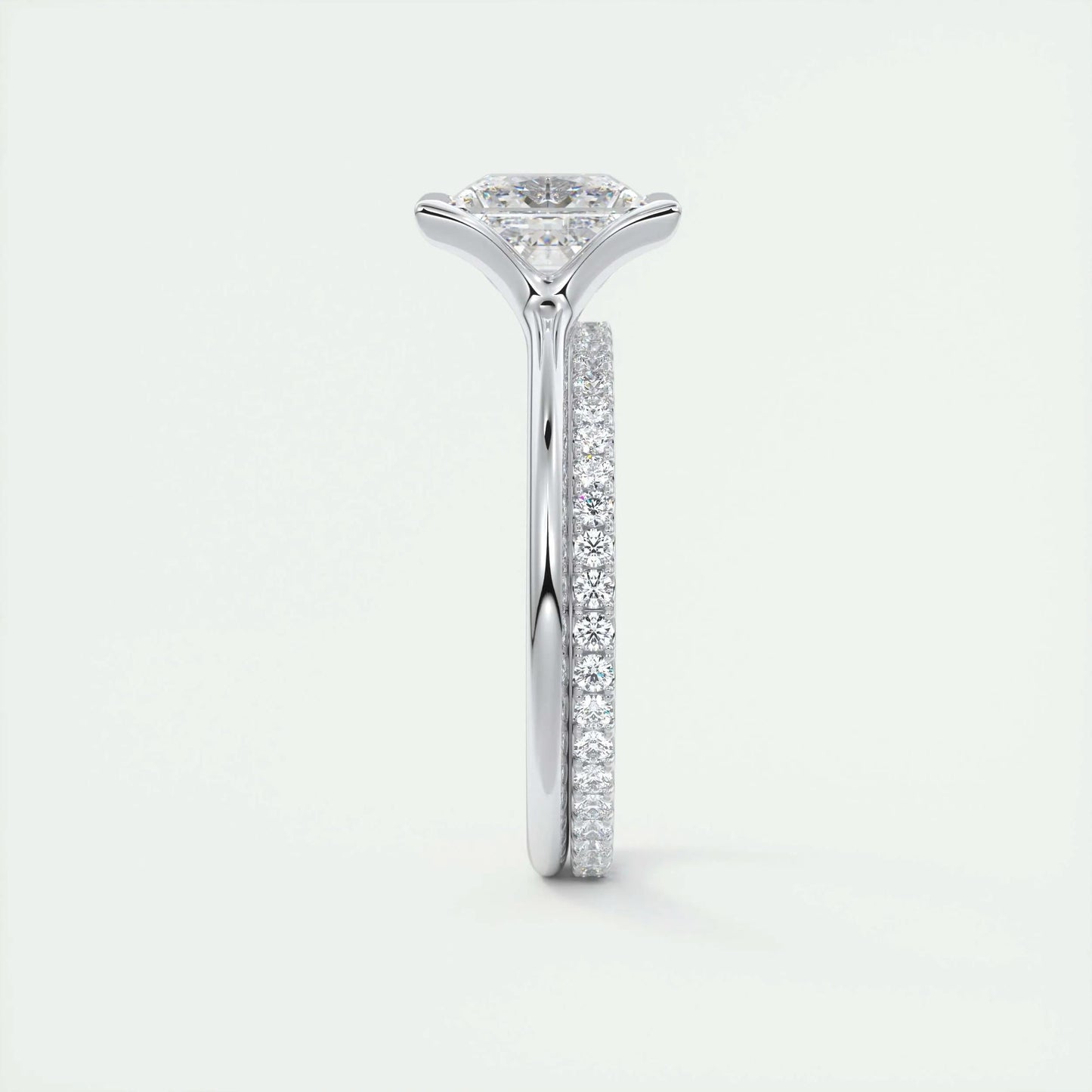 2.08 CT Princess Solitaire Half Bezel Moissanite Engagement Ring 5