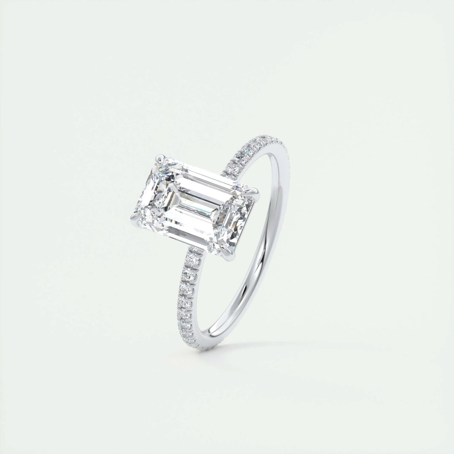 1.91 CT Emerald Cut Pave Moissanite Engagement Ring 4