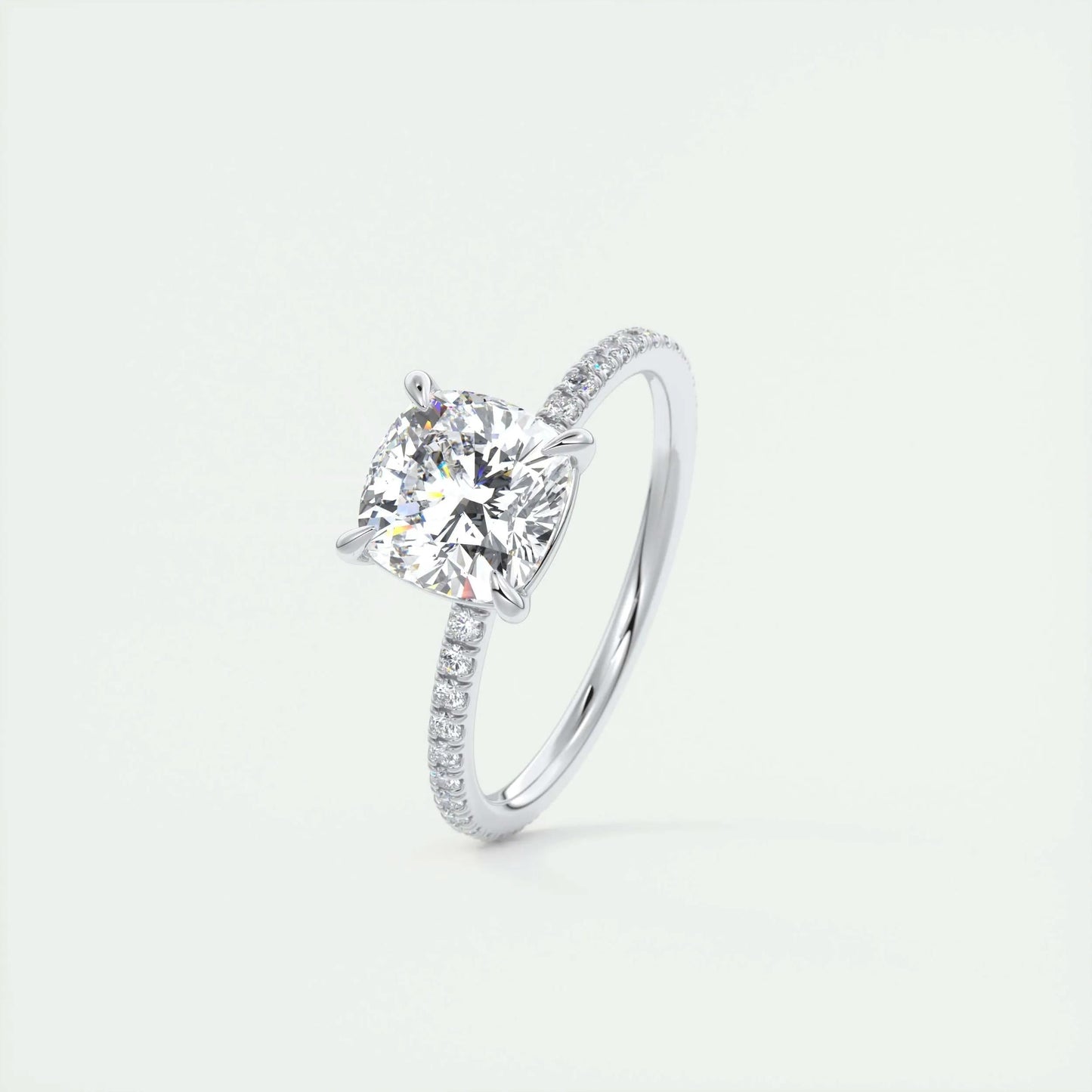 2.15 CT Cushion Cut Pave Moissanite Engagement Ring 4