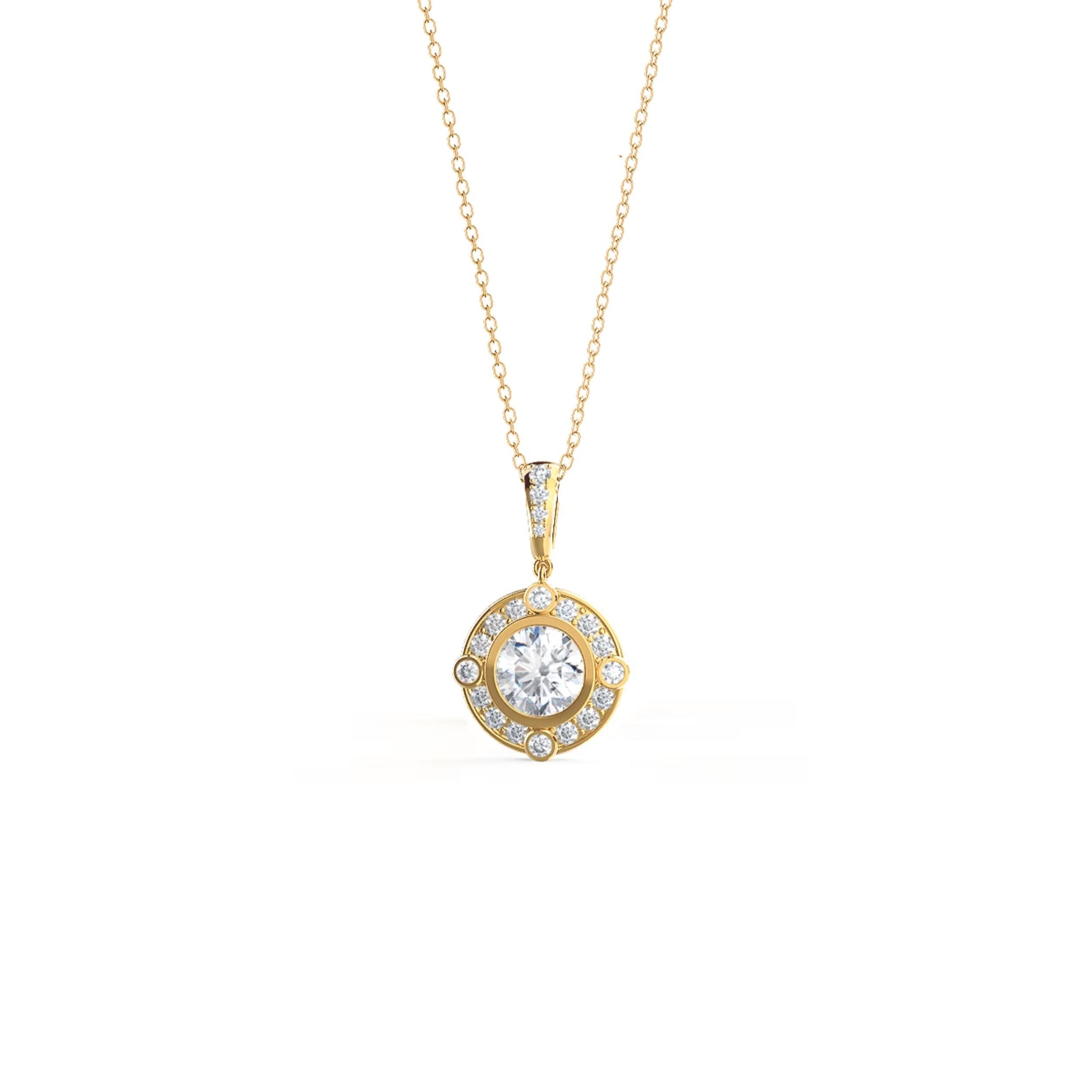 0.40 TCW Round Moissanite Diamond Halo Pendant Necklace in Solid Gold 3