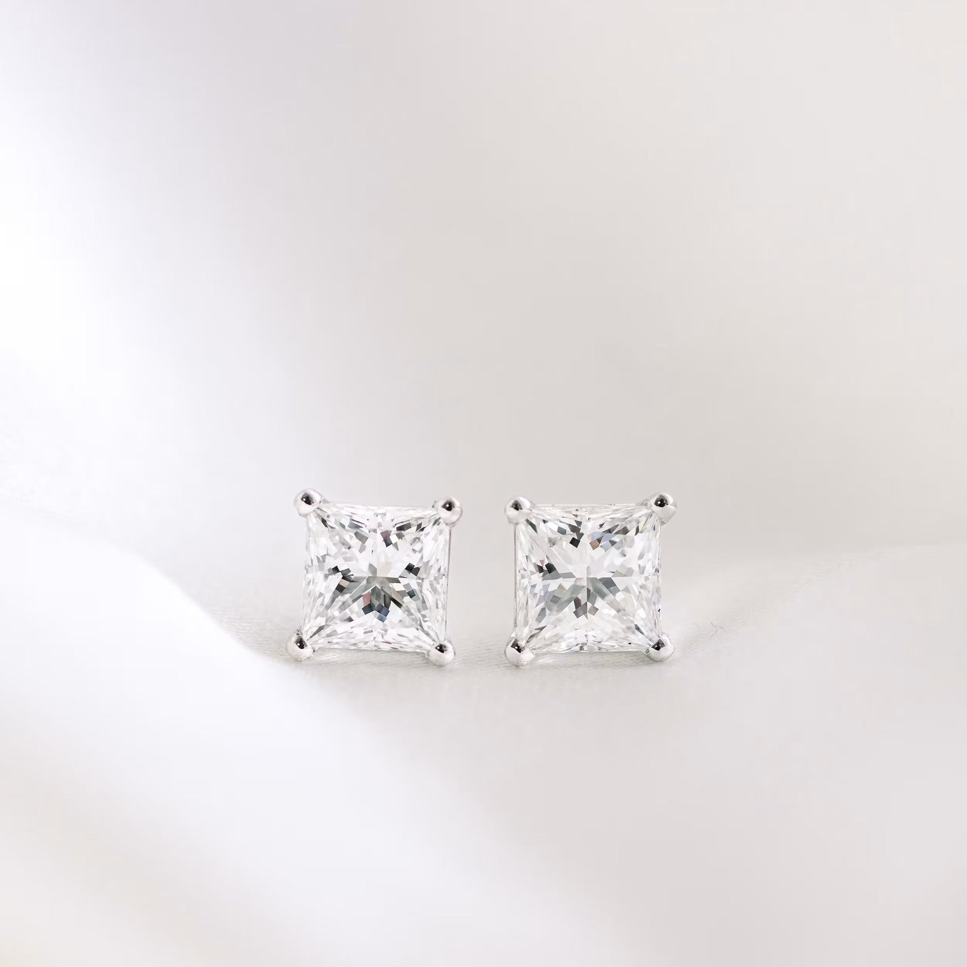 1.0 TCW Princess Shape Moissanite Stud Earrings in Gold 3