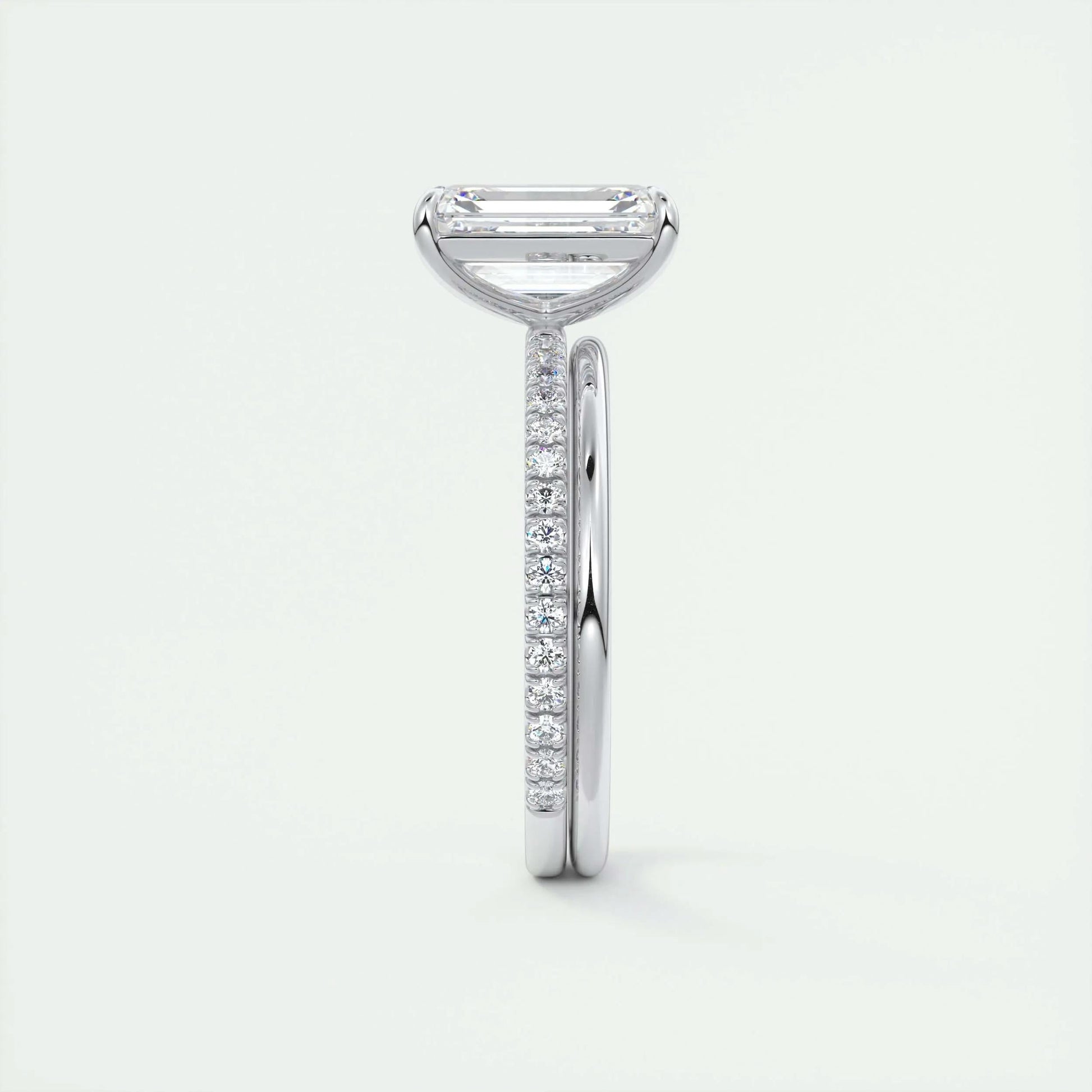 1.91 CT Emerald Cut Pave Moissanite Engagement Ring 5