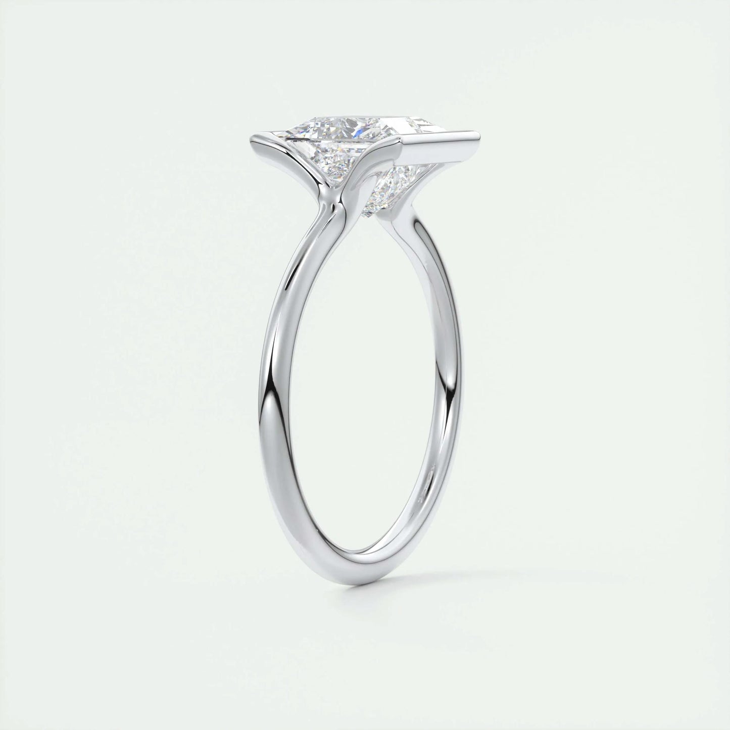 2.08 CT Princess Solitaire Half Bezel Moissanite Engagement Ring 6