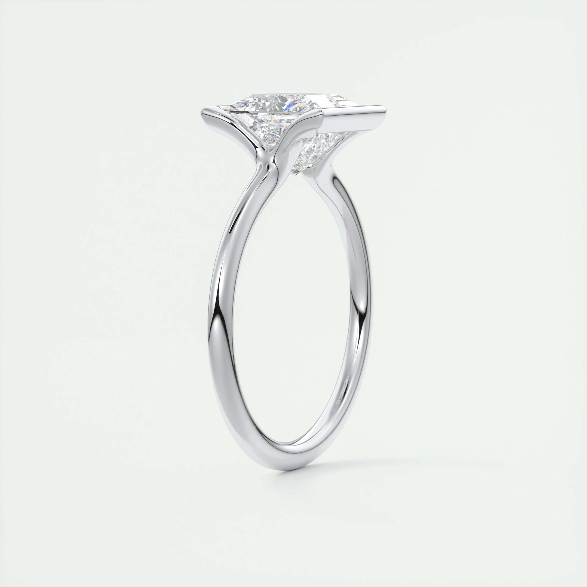 2.08 CT Princess Solitaire Half Bezel Moissanite Engagement Ring 6