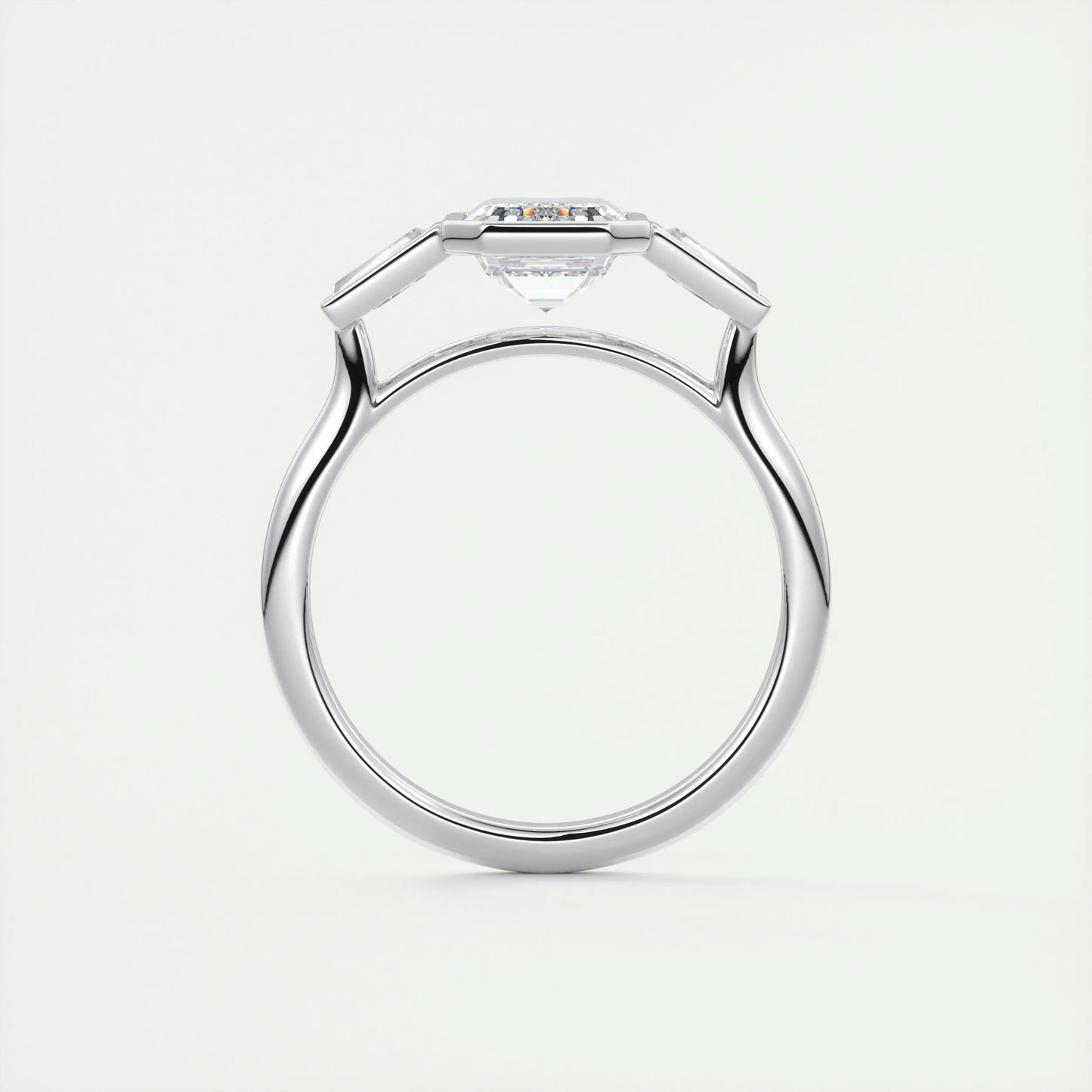 2.30 CT Emerald Cut Bezel 3 Stone Moissanite Engagement Ring 7