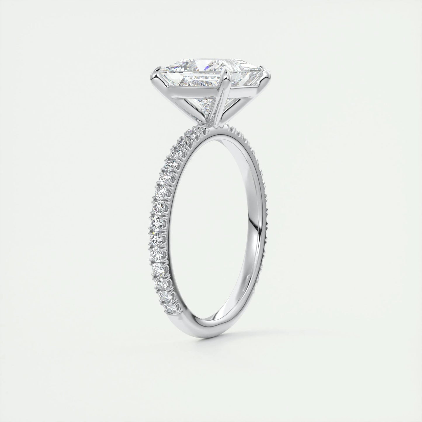 2.08 CT Princess Cut Pave Moissanite Engagement Ring 6