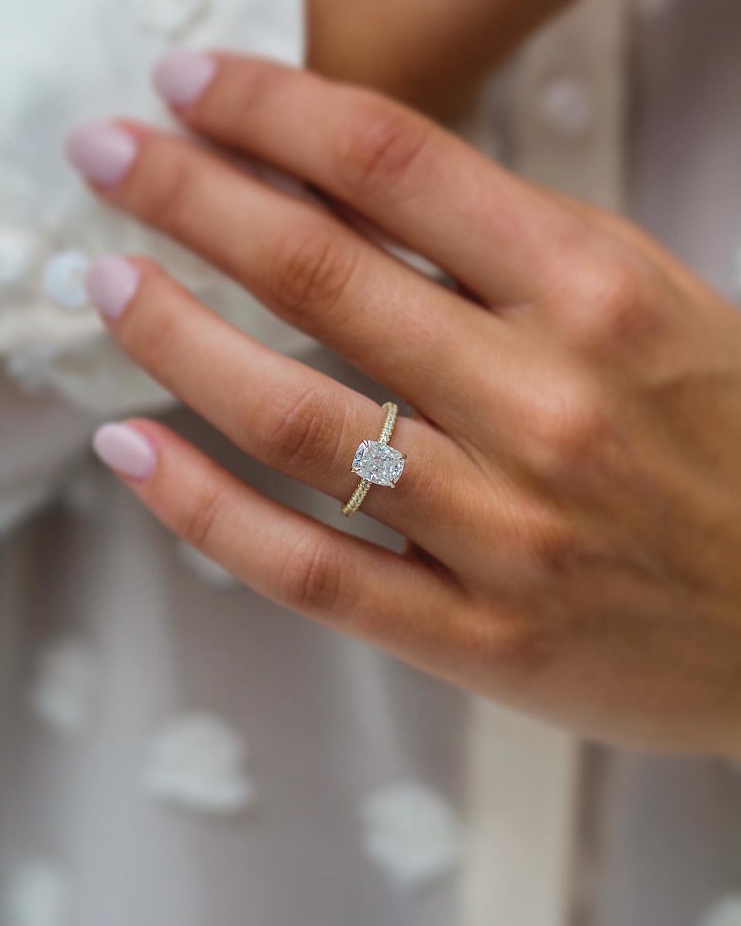 1.50 CT Cushion Moissanite Ring Featuring Hidden Halo & Pave Style 2