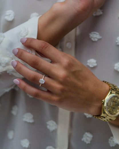 1.50 CT Cushion Moissanite Ring Featuring Hidden Halo & Pave Style 1