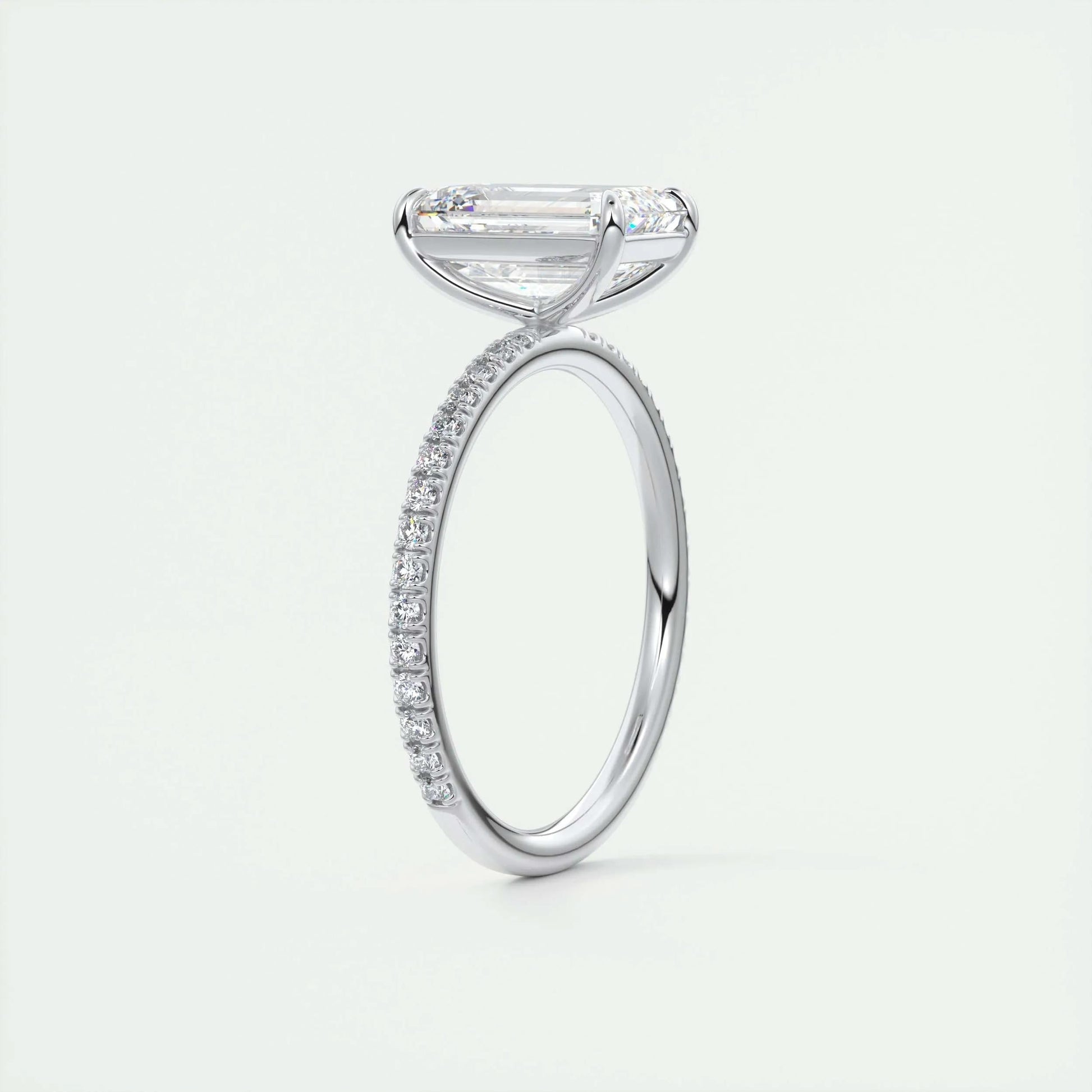 1.91 CT Emerald Cut Pave Moissanite Engagement Ring 6