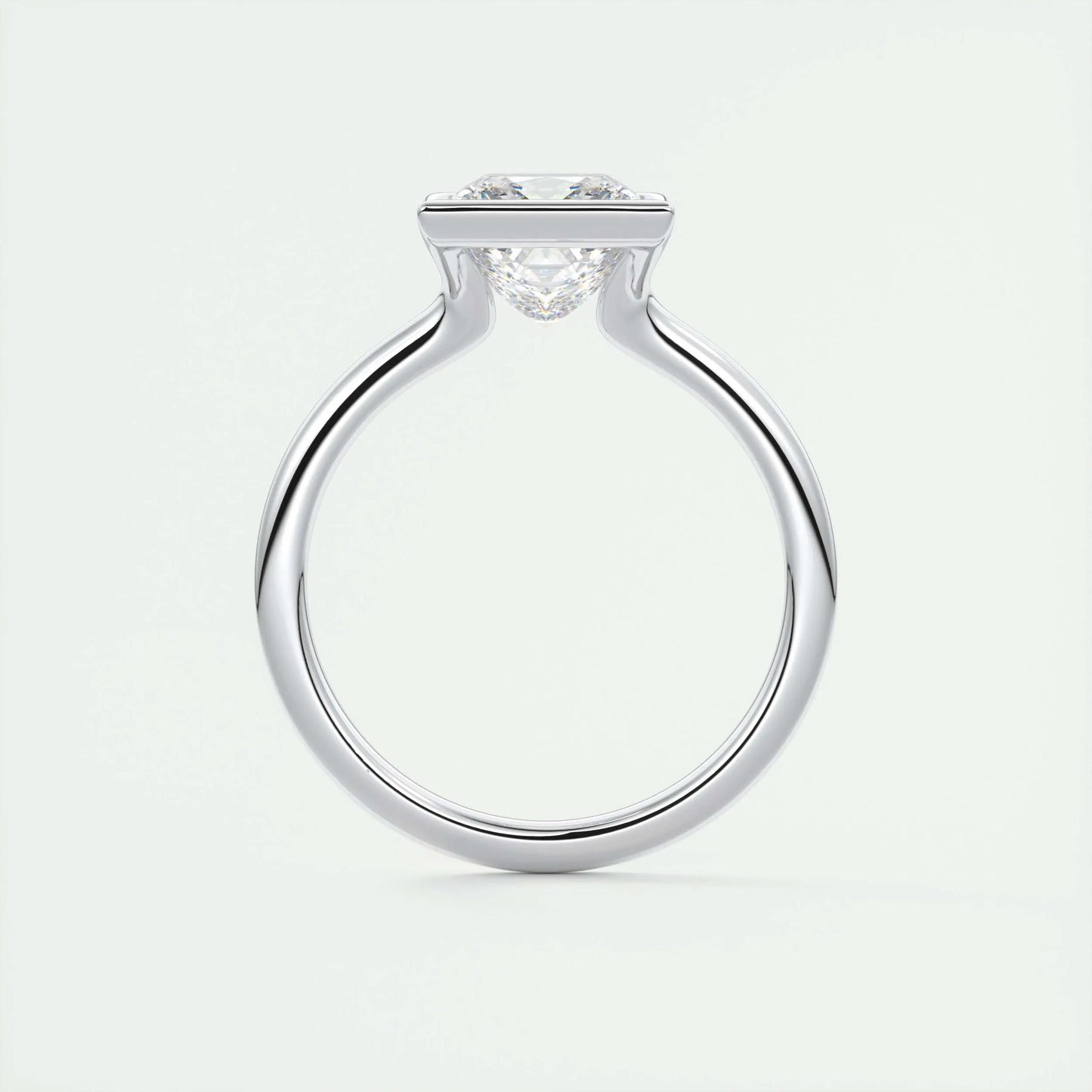 2.08 CT Princess Solitaire Half Bezel Moissanite Engagement Ring 7
