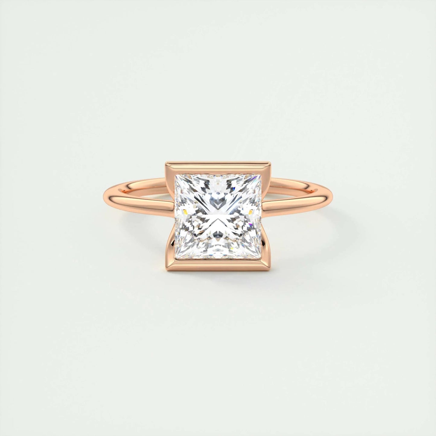 2.08 CT Princess Solitaire Half Bezel Moissanite Engagement Ring 13