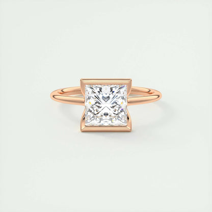 2.08 CT Princess Solitaire Half Bezel Moissanite Engagement Ring 13