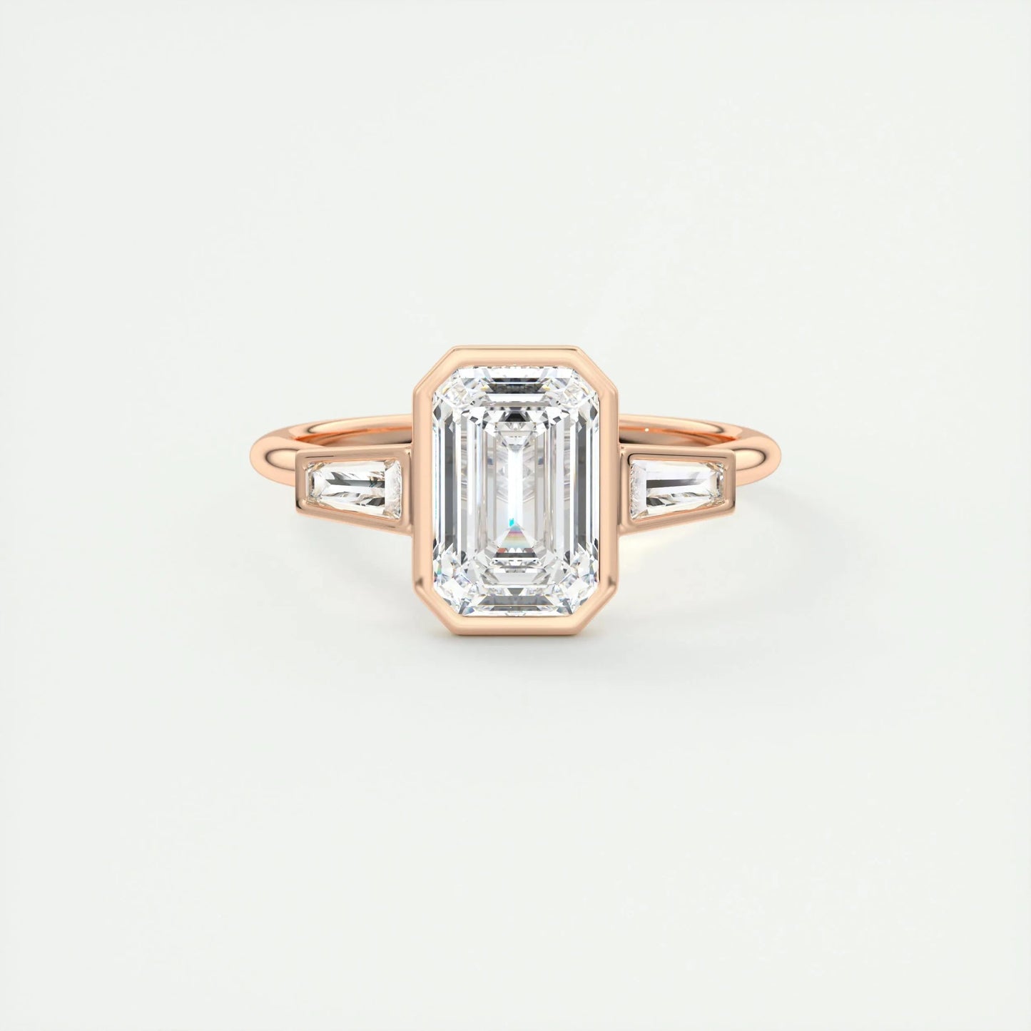 2.30 CT Emerald Cut Bezel 3 Stone Moissanite Engagement Ring 15