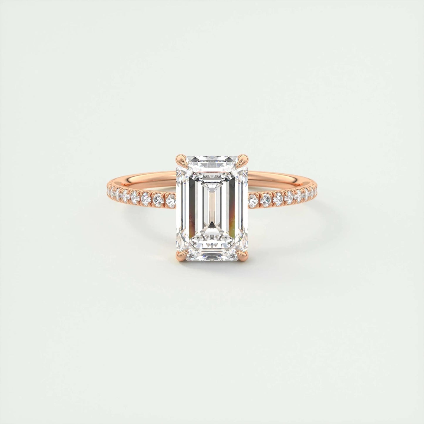 1.91 CT Emerald Cut Pave Moissanite Engagement Ring 15
