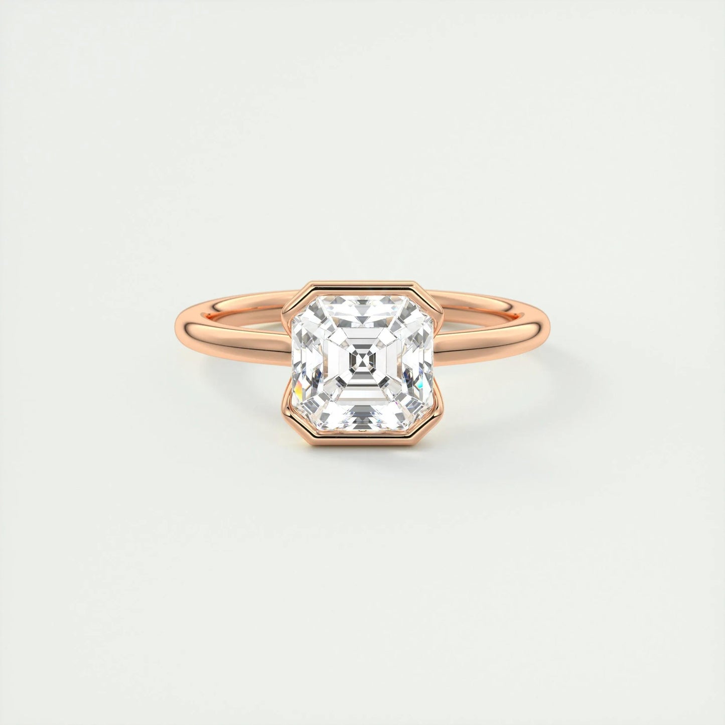 2.03 CT Asscher Half Bezel Solitaire Moissanite Engagement Ring 16