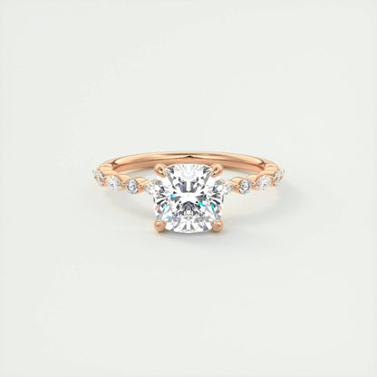 2.15 CT Cushion Cut Pave Moissanite Engagement Ring 15