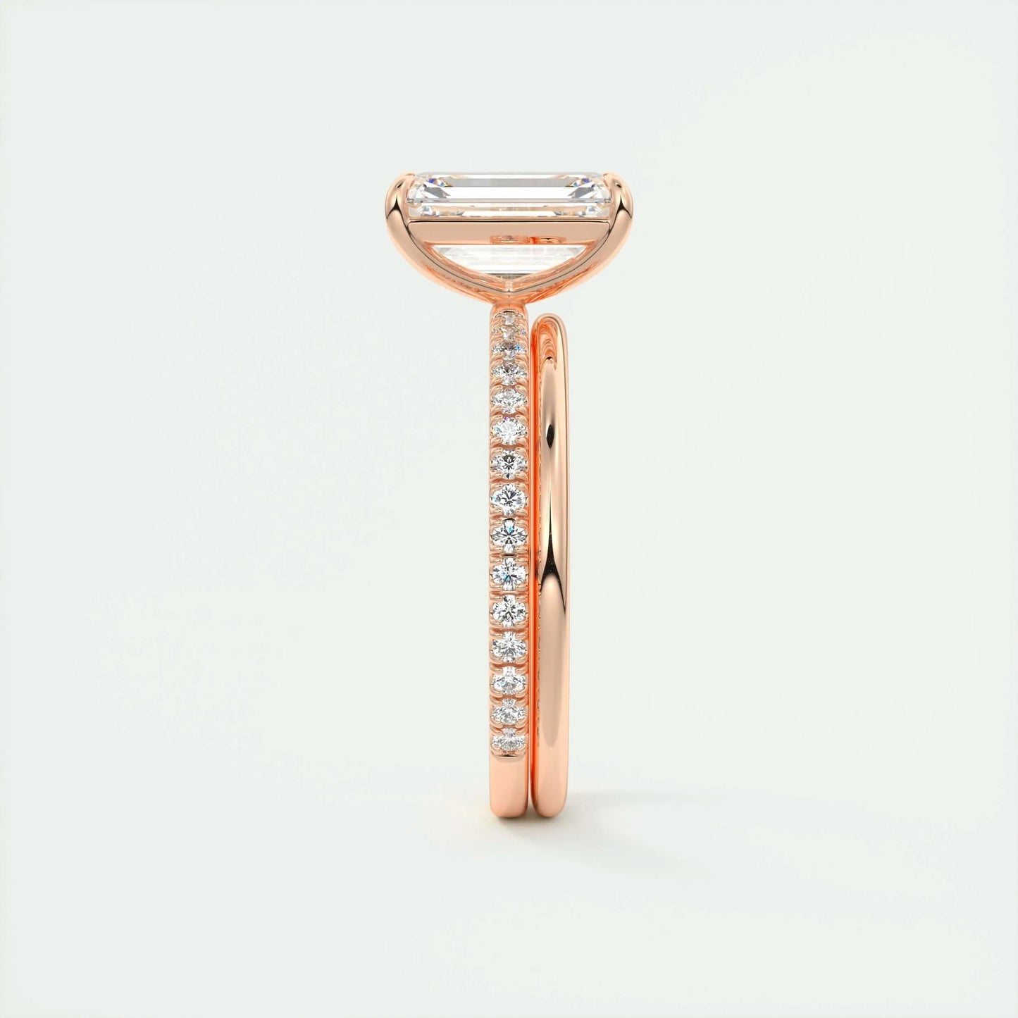 1.91 CT Emerald Cut Pave Moissanite Engagement Ring 19