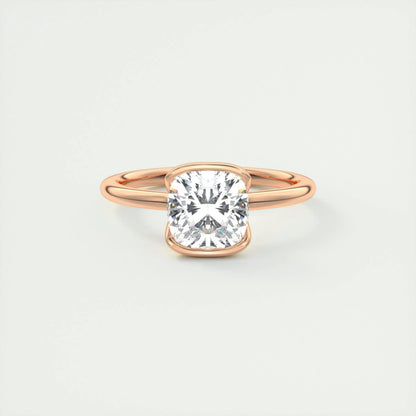 2.15 CT Cushion Half Bezel Solitaire Moissanite Engagement Ring 16