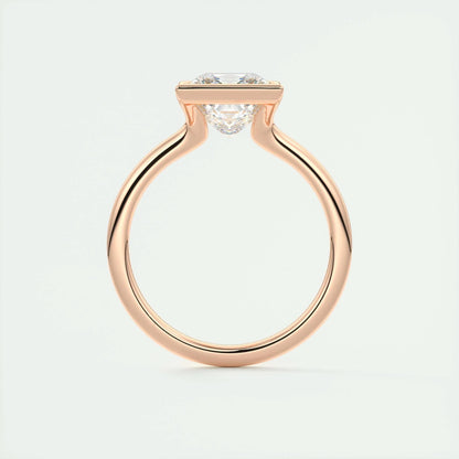 2.08 CT Princess Solitaire Half Bezel Moissanite Engagement Ring 18