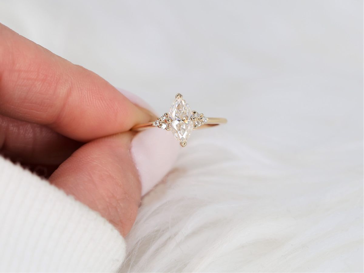 Stunning 1 CT Marquise Moissanite Engagement Ring With Cluster Design 6