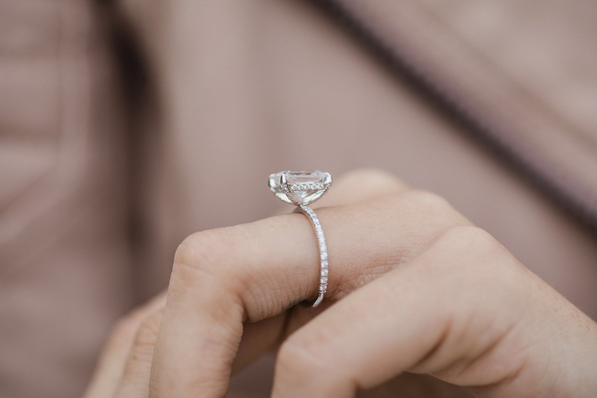 2.70 CT Radiant Solitaire Hidden Halo Pave Moissanite Engagement Ring 8