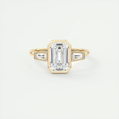 2.30 CT Emerald Cut Bezel 3 Stone Moissanite Engagement Ring 8