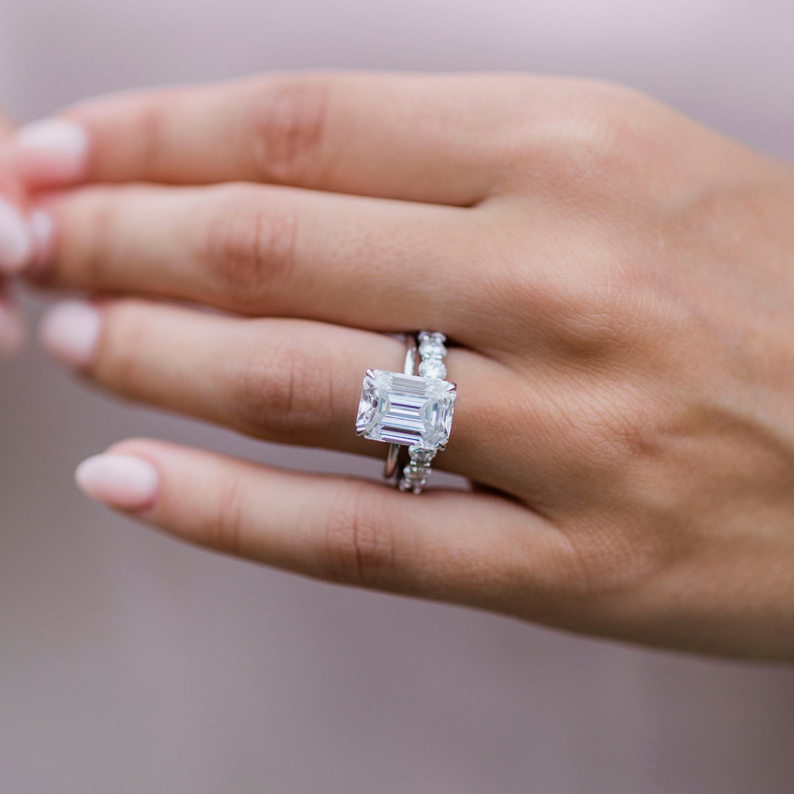 5.50 CT Emerald Hidden Halo Moissanite Engagement Ring 10